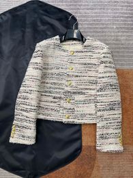 Neues, kleines, duftendes, windgewebtes, grobes Tweed-Temperament-Einreiher-Jackenoberteil in hoher Version für Damen