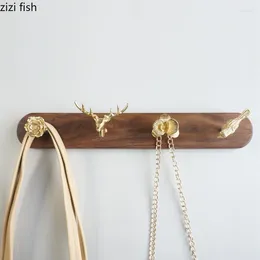 Hooks Walnut Solid Wood Brass Hook Hangers Wall Hanging Storage Rack Key Decorative Organiser Decoration Accessories