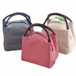 stripes Lunch Bag For Women Isothermal Bag Packaged Food Thermal Bags Thermo Pouch Kids Lunch Bag Refrigerator S7PQ#