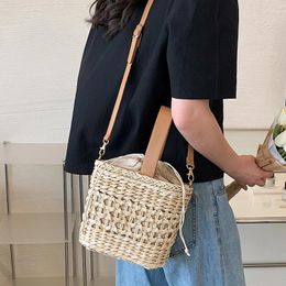 Evening Bags Fashion Women Straw Handbags Bucket High Quality Ladies Small Shoulder Crossbody Casual Female Beach Messenger Bag