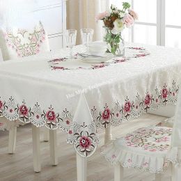 Table Cloth Table Cover Lace European Garden Elegant Embroidered Dining TableCloth Flower Peony Chair Cover Wedding Dust Cover