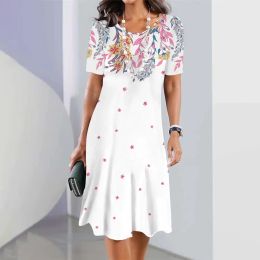 Simple Printed Women's Dresses 2023 Summer Short Sleeve Clothing Casual Female Beach Party Skirt Sexy Ladies Knee-length Dresses
