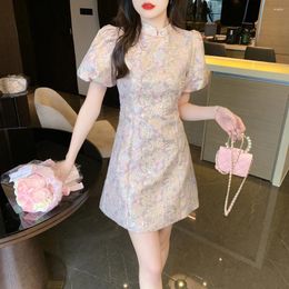 Party Dresses Vintage Improved Cheongsam Short Wrap Hips Dress Women Spring Summer Slim X-shape Mini Sundress Female Skin Texture Fabric