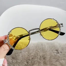 Sunglasses 6pcs Fashion Female Metal Round Full Frame With Diamond Rhinestone UV400 Lady Sun Glasses For Womens Girls