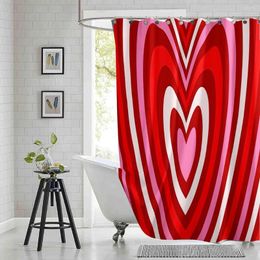 Shower Curtains Aesthetic Red Heart Curtain Groovy Hearts And Pink Printed Polyester Fabric Waterproof Bathroom With Hooks