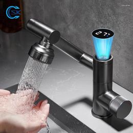 Bathroom Sink Faucets Multifunctional Rotatable Smart LED Digital Display Basin Faucet.2 Mode Spout Cold Water Mixer Tap. Faucet.