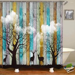 Shower Curtains Old Wooden Forest Trees Elk Bathroom Bathtub Decoration Waterproof Polyester Bath Curtain Home Decor With Hooks