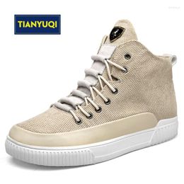 Walking Shoes TIANYUQI Men High-top Canvas With Single Zipper Flat Sneakers Breathable Outdoor Jogging Sport Black