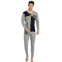 Men's Thermal Underwear Printed Letter Stripe Seamless Winter Warm Long Johns Sets