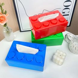 Tissue Box Creative Building Blocks with Spring Wall-mounted Perforation-free Paper Holder Bathroom Face Towel Box Organizer