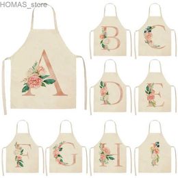 Aprons Pink Letter Flower Kitchen Aprons for Women Cotton Linen Bibs Household Cleaning Pinafore Home Cooking Apron Delantal Tablier Y240401