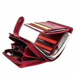 ctact's Genuine Leather Wallets Women Men Wallet Short Small RFID Blocking Card Holder Wallets Ladies Red Coin Purse w0wT#