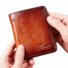 dante Two fold Men's Leather Wallet RFID Anti-theft Brush Degaus Head Layer Cowhide Retro Casual Vertical Mey Bag Mey Clips U7g4#