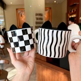 Mugs Chessboard Large Capacity Ceramic Mug With Cover Female Design Sense Niche Creative Coffee Cup