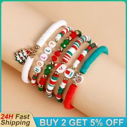 Charm Bracelets 1Seyt Christmas Bracelet Santa Claus Elk Letter Handmade Elastic Rope Mixed Colour Set Women Holiday Gift