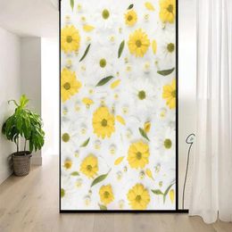 Window Stickers Chrysanthemum Pattern Privacy Film PVC Frosted Sun Blocking Static Cling Glass Bathroom Door Home Decor