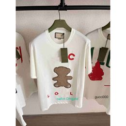 Original gglies 5A Tshirt Short 23SS Designer Mens Brand 1 Embroidery Letter Sleeve Shirt Letter Printed Panel Europe Q24D