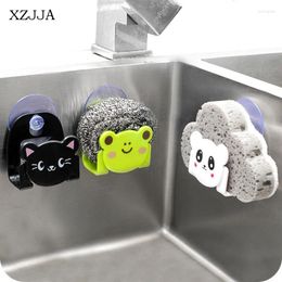 Hooks XZJJA 1PC Cute Cartoon Sucker Storage Rack Multi-Function Drainage Sponge Soap Racks Kitchen Bathroom Sundries Organiser