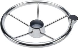 Stainless Steel Boat Steering Wheel 5 Spoke 13-1/2" Dia Destroyer Style Marine Wheel with M Size Knob Black Plastic Centre Cap(9103SRF1)