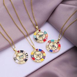Pendant Necklaces Vintage Zircon Round Plaque Devil's Eye Necklace Stainless Steel Chain Gold Color Turkish Women Evil Jewelry Gift