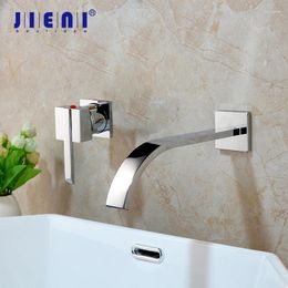 Bathroom Sink Faucets JIENI Chrome Brass Wall Mounted Stream Spout Faucet Single Handle And Cold Mixer Tap Basin