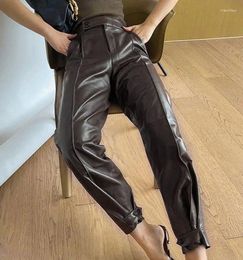 Women's Pants 2024High Waisted Faux Leather Wide Leg Trousers Women Casual PU Button Cuff Cargo Female Autumn With Pockets