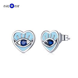 Earrings EVIL EYE 925 Sterling Silver Heart Turkish Evil Eye Stud Earrings Blue Zircon Small Earrings for Women Girls Fine Jewellery ES09