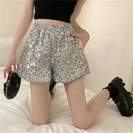 Women's Shorts 2024 Casual Sequin Women Fashion Tight Fit Straight High Waist Short Pants Ladies Elegant Pink Club Wear Trend