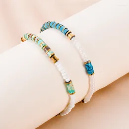 Link Bracelets Bohemia Stainless Steel Turquoise Handmade Natural Stone With Gold Plated Bead Pearl Bangel For Women Fashion Jewelry