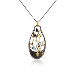 Chains C7931 Abiding Jewelry Wholesale Garden Natural Swiss Blue Topaz Real Sterling Women Silver Pendant