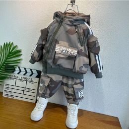 Boys' Baby Clothes Set Autumn and Winter New Children's Hooded Thickened Camo Sweater Pants 2 Piece Set