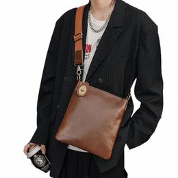 fi Men's Shoulder Bags Brown PU Leather Man Menger Bags Busin Solid Male Crossbody Bag Small Sling Bag 2080 f8Ry#