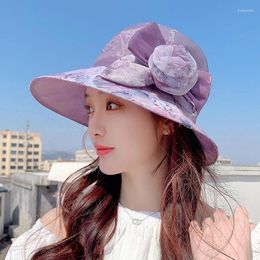 Wide Brim Hats 2024 Summer Breathable Bucket Hat For Women Flower Anti-UV Sun Mom's Vacation Party Beach