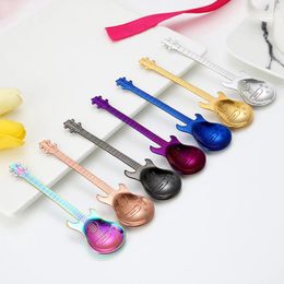 Tea Scoops Stainless Steel Guitar Shaped Love Coffee Spoon Teaspoon Children Beautiful 7 Colors Use