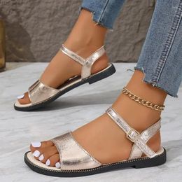 Sandals Women Summer Flat Luxury Shoes Woman Fashion Shinny Bright Glitter Ladies Flats Sandalias Planas