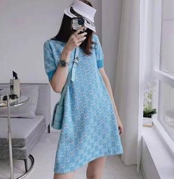 New Summer Women Sweater Dresses Short Sleeve O-neck Loose Female Knit Classic Leisure Colour Stitching Vintage Straight Dress