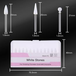 AZDENT 12pcs/Pack Dental Flame Cone Round White Stone Polisher FG Burs Dentistry Polishing Dentist Clinic Metal Resin Porcelain
