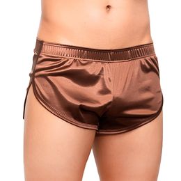 Men Shorts Boxers Underwear Male Sexy Boxer Trunks Smooth Satin Pajamas Shorts Side Split Lounge Boxershorts Home Sleep Bottoms
