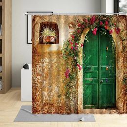 Shower Curtains Moroccan Garden Curtain Surrounded By Flowers Vintage Wooden Door Pattern For Home Decor Bathroom With Hooks Set