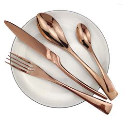Flatware Sets Luxury Shiny Rose Gold Knife Fork Spoon Cutlery Dinnerware Set 304 Stainless Steel Black Blue Mirror Tableware 4Pieces/Lot