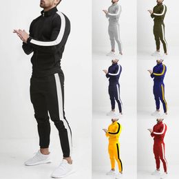 Mens suit autumn and winter zipper cardigan casual sports style color block suit breathable fashion quality trendy set for men 240325