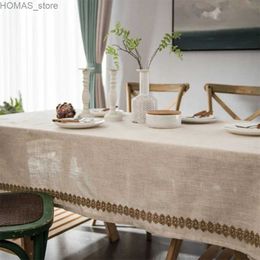 Table Cloth Linen blend TableclothRectangle TasselJute Rope Lace Dust-Proof Table Coverfor Kitchen Dinning Party Tea Table Decoration Y240401