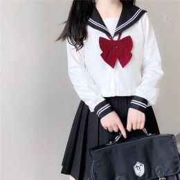 Girls JK School Uniform Suits Two Lines Black School Clothes Sailor Suit Anime Cosplay Costumes Japanese Students Pleated Skirt