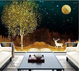 Wallpapers Wellyu Custom Wallpaper Papel De Parede Chinese Abstract Golden Fortune Tree Elk Landscape Background Wall Decoration 3d