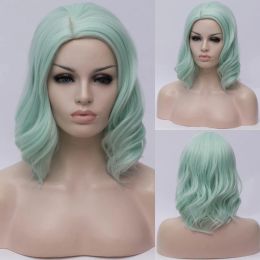 Wigs VICWIG Female Wig Short Curly Hair Green Cosplay Synthetic Wigs for Women Pink Bob Style Middle Part Natural Looking Wig