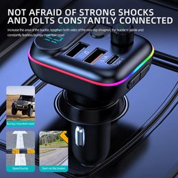 2023 Car Bluetooth 5.0 FM Transmitter QC3.0 PD Type fast Dual C 18W light Player USB charge Mp3 Ambient Handsfree Car Charg E3E8