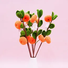 Decorative Flowers Hand-knitted Handmade Orange Branch With Green Leaves Hand-woven Artificial Flower Wedding Decoration DIY Creative Gifts