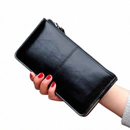 women's Vintage Oil Wax Leather Zipper Clutch Wallet Female Large Capacity Coin Purse Ladies Wristband Simple Card Holder Wallet r3Uo#