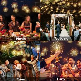 120/180 LED Firework Lights Battery Powered Starburst Light with Remote Hanging Christmas Fairy String Lights for Wedding Decor