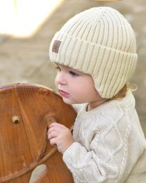 Baby Beanie Fleece Lined Toddler Winter Hat with Ear Flaps Little Girls Boys Warm Hats Cute Beanies for Kids 240311